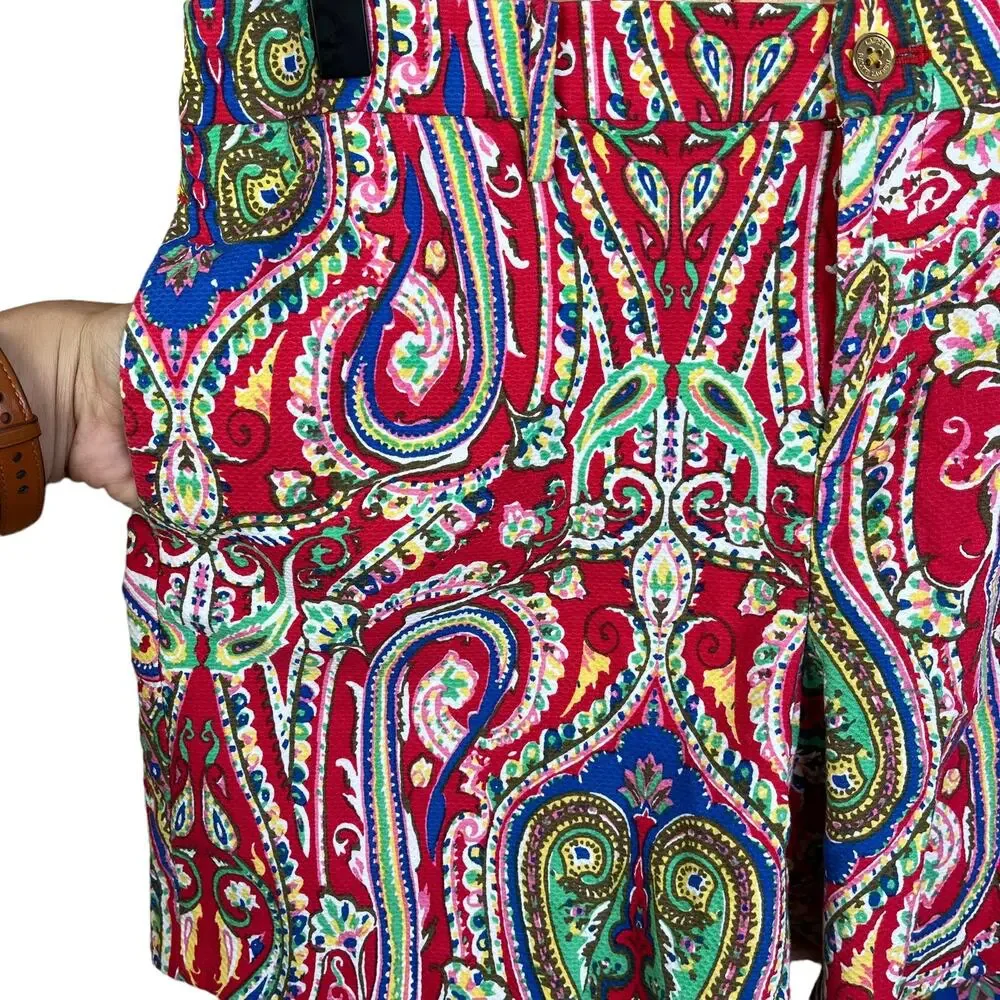 Lauren Ralph Lauren Paisley Print Shorts Size 10 Colorful Boho 100% cotton‎